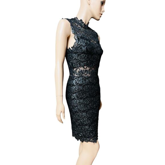 Nightcap Dixie Black and Metallic Silver Lace Sleeveless Knee High Dress Size 4 - Picture 8 of 12